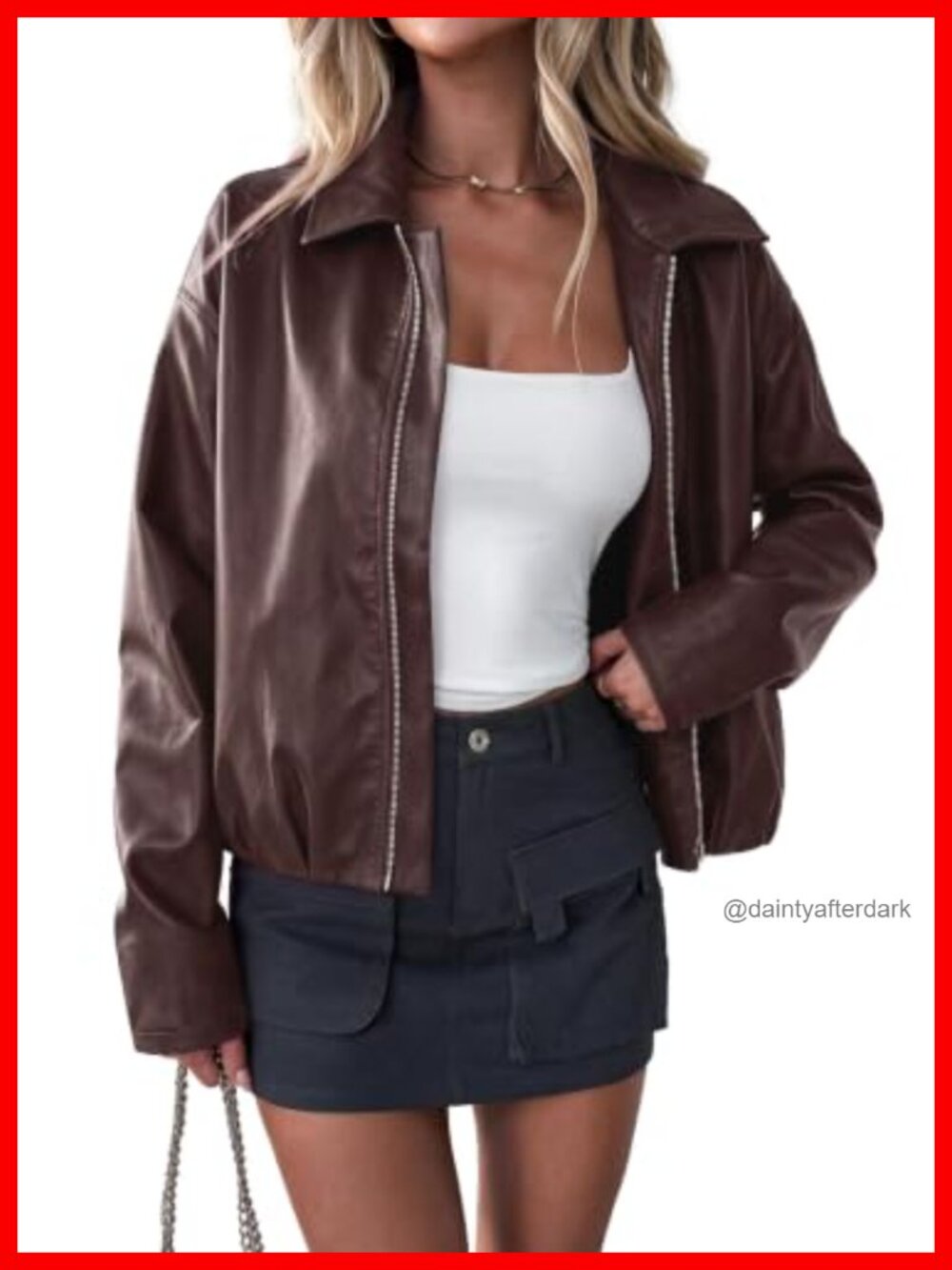 Faux Leather Motorcycle Jacket Cropped Zip-Up Fall Coat